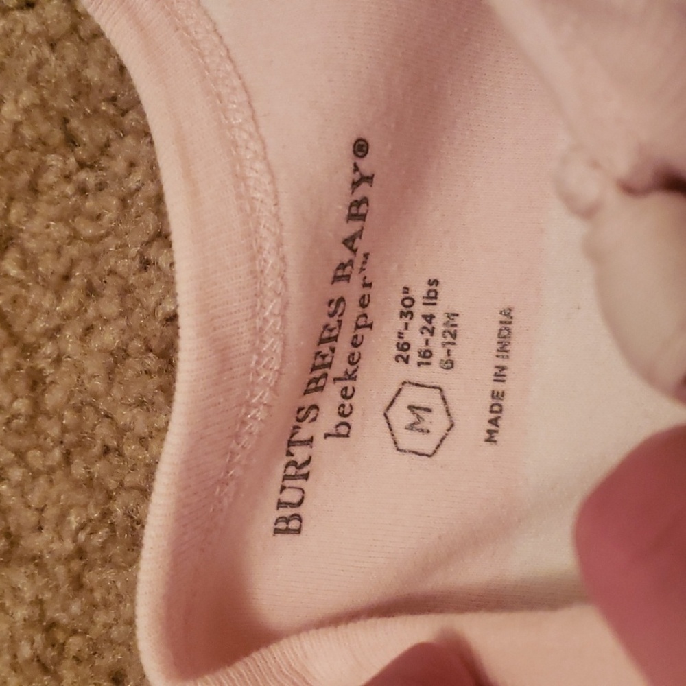 Burt's Bees Baby M 6-12M Girl Pink White Striped Sleep Sack - Picture 2 of 5